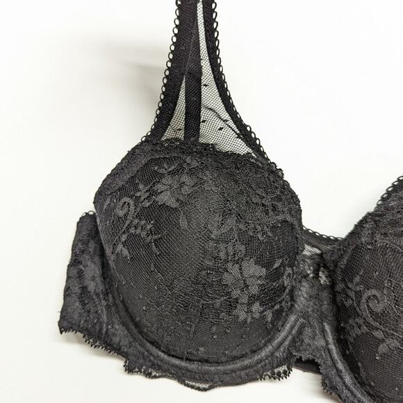 Victoria's Secret Dream Angels Black Lace Polka Dot Bra Size 34DD - Picture 2 of 8